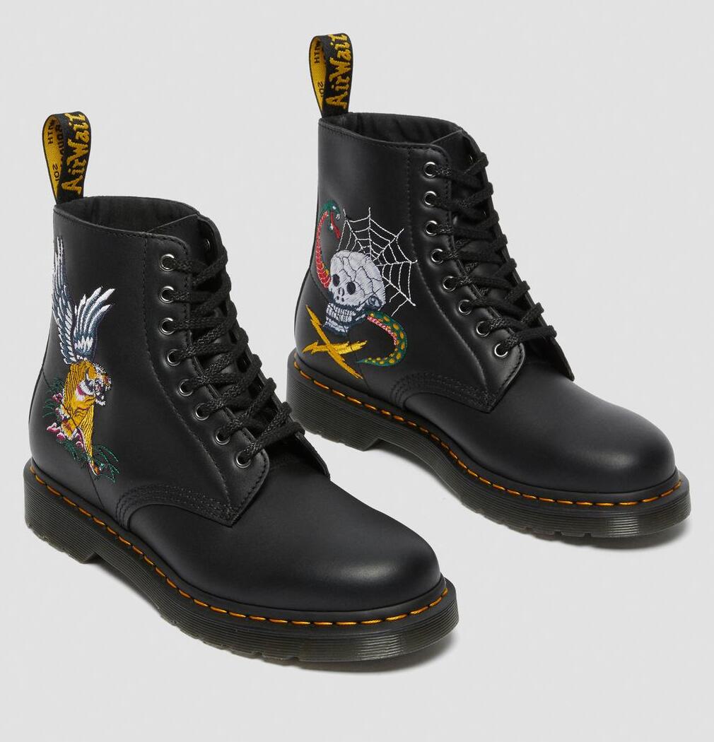 Dr. Martens 1460 Souvenir Embroidered Leather Boots Black Nappa