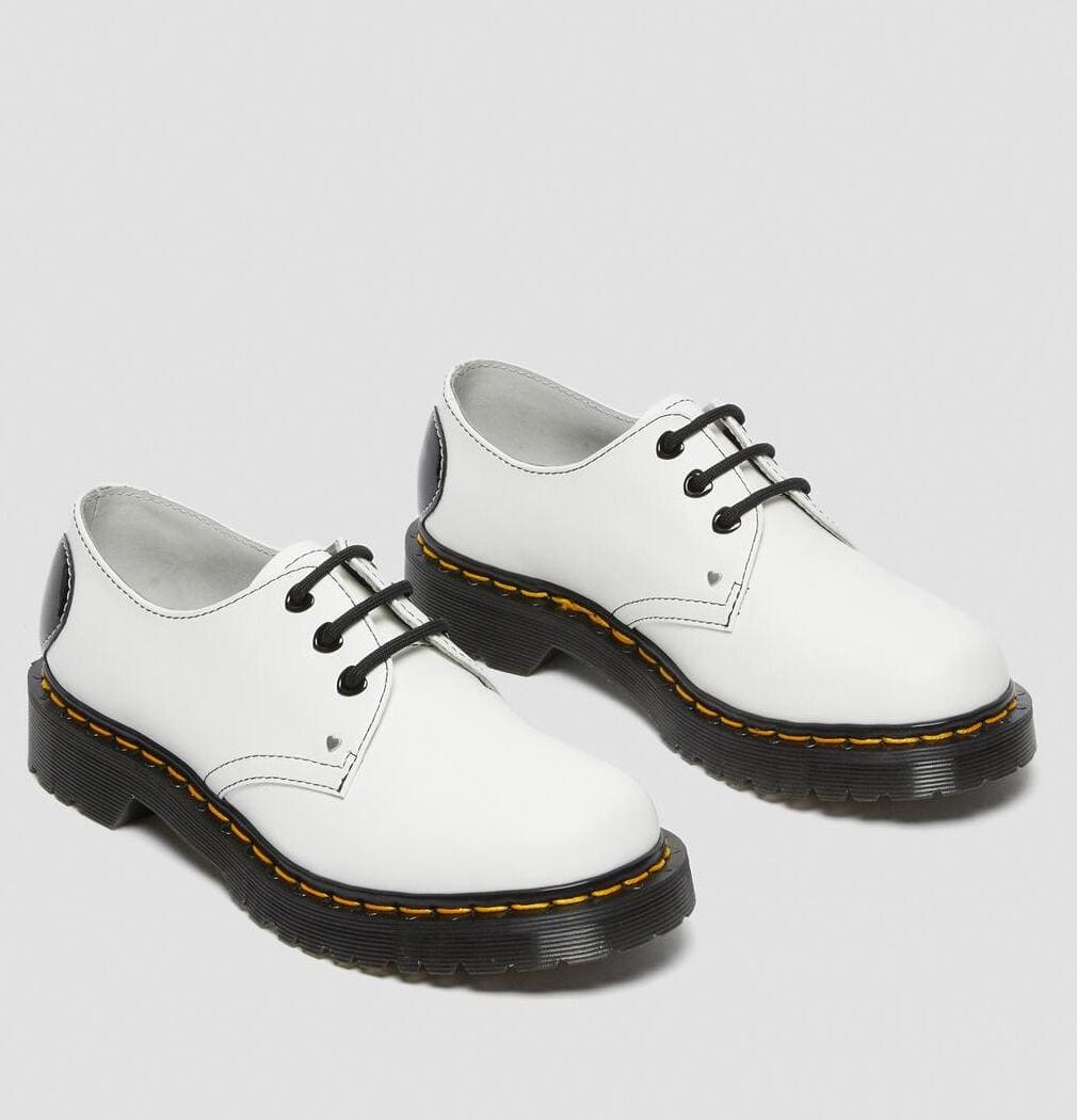 Dr. Martens 1461 Hearts Smooth & Patent Leather Oxford Shoes White+Black