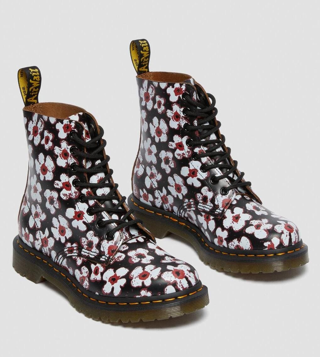 Dr. Martens Pascal Floral Leather Lace Up Boots Vintage Smooth