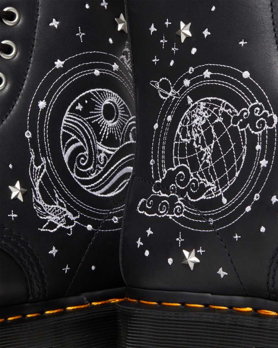 Dr. Martens 1460 Cosmic Embroidered Sendal Leather Lace Up Boots Black