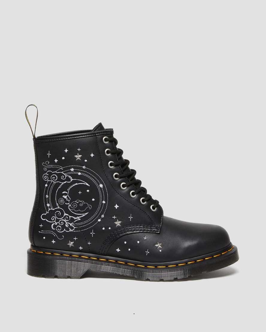 Dr. Martens 1460 Cosmic Embroidered Sendal Leather Lace Up Boots Black