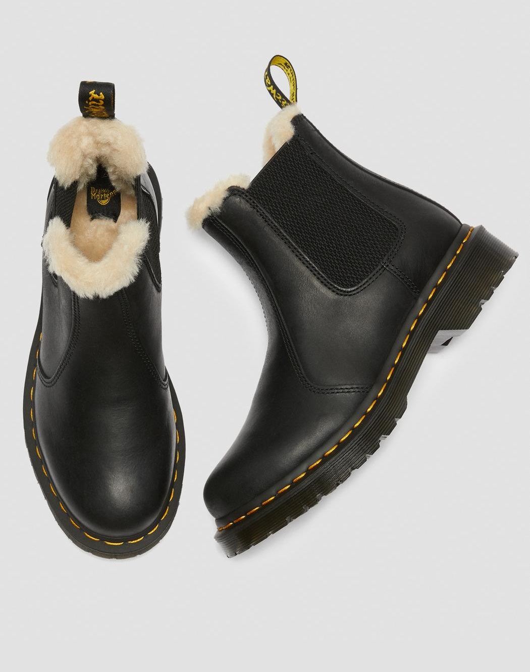 Dr. Martens 2976 Leonore Faux Fur Lined Chelsea Boots Burnished Wyoming Black