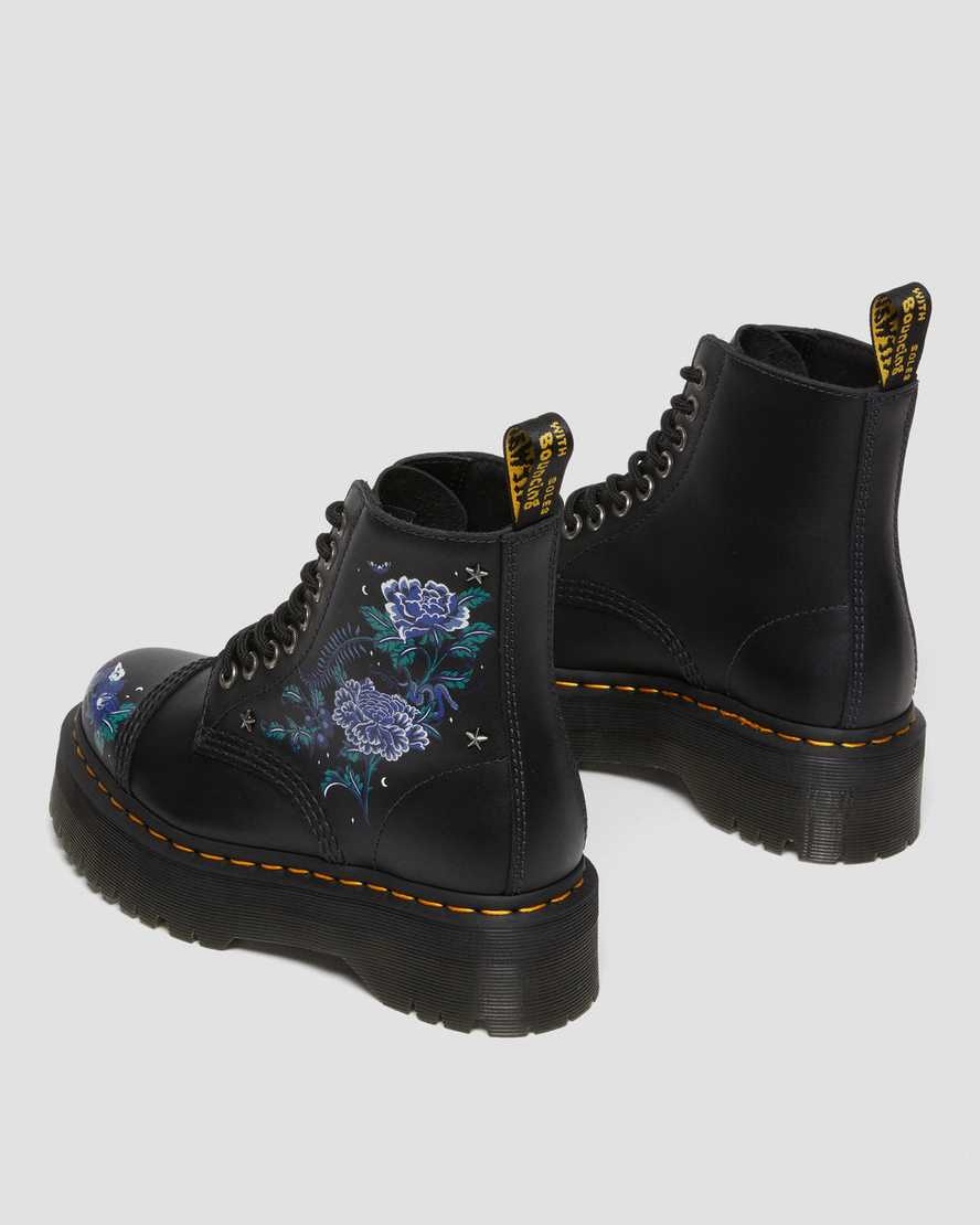 Dr. Martens Sinclair Mystic Floral Leather Platform Boots Black Phantom Floral Shadow Backhand