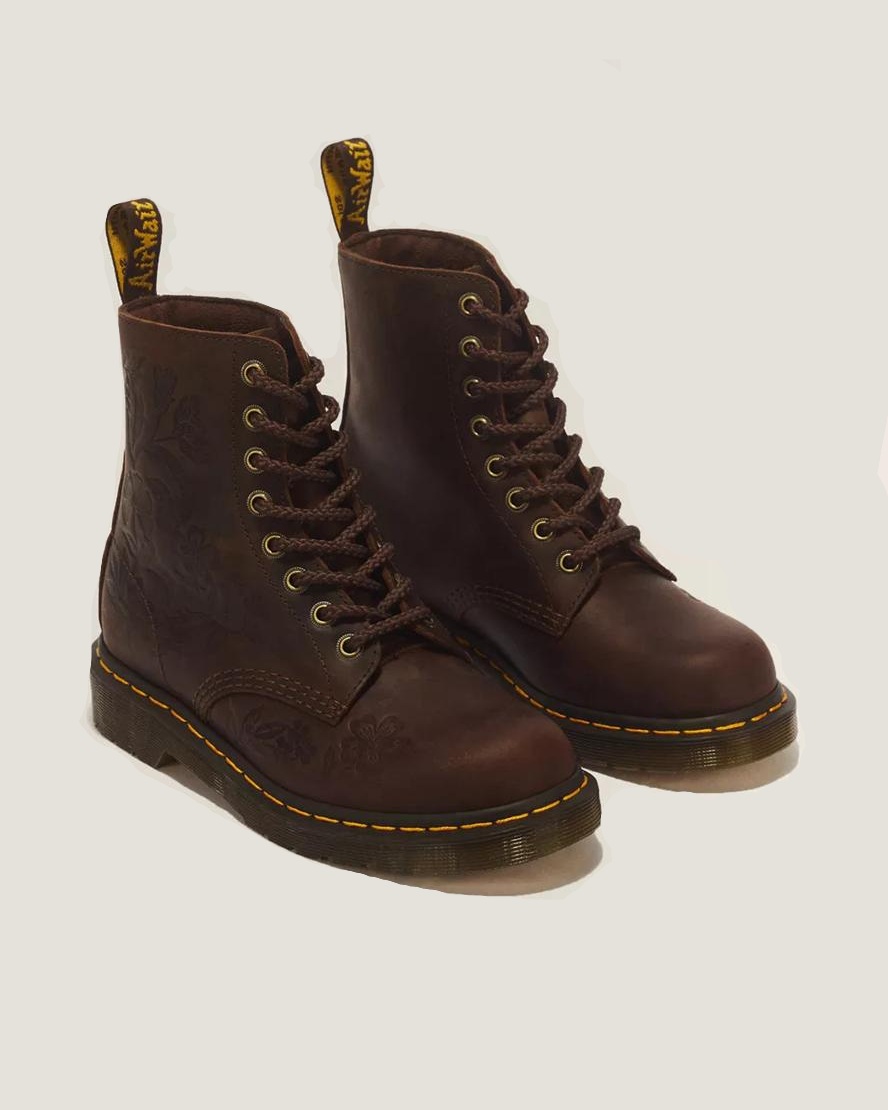 Dr.-Martens-1460-Pascal-Emboss-Floral-Crazy-Horse-Leather-Boots-Dark-Brown-43276200 Dr. Martens 1460 Pascal Emboss Floral Crazy Horse Leather Boots Dark Brown — изображение 1